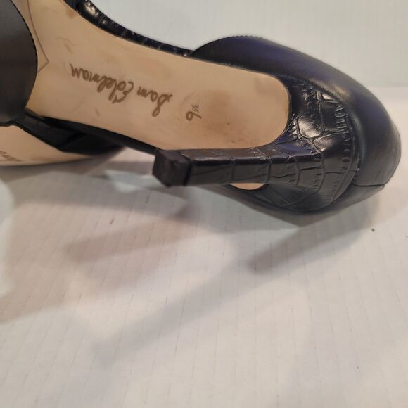 Sam Edelman  9.5M 'ONYX' Black Leather Pointed Toe Pumps Stiletto Croc Embossed - Picture 7 of 14